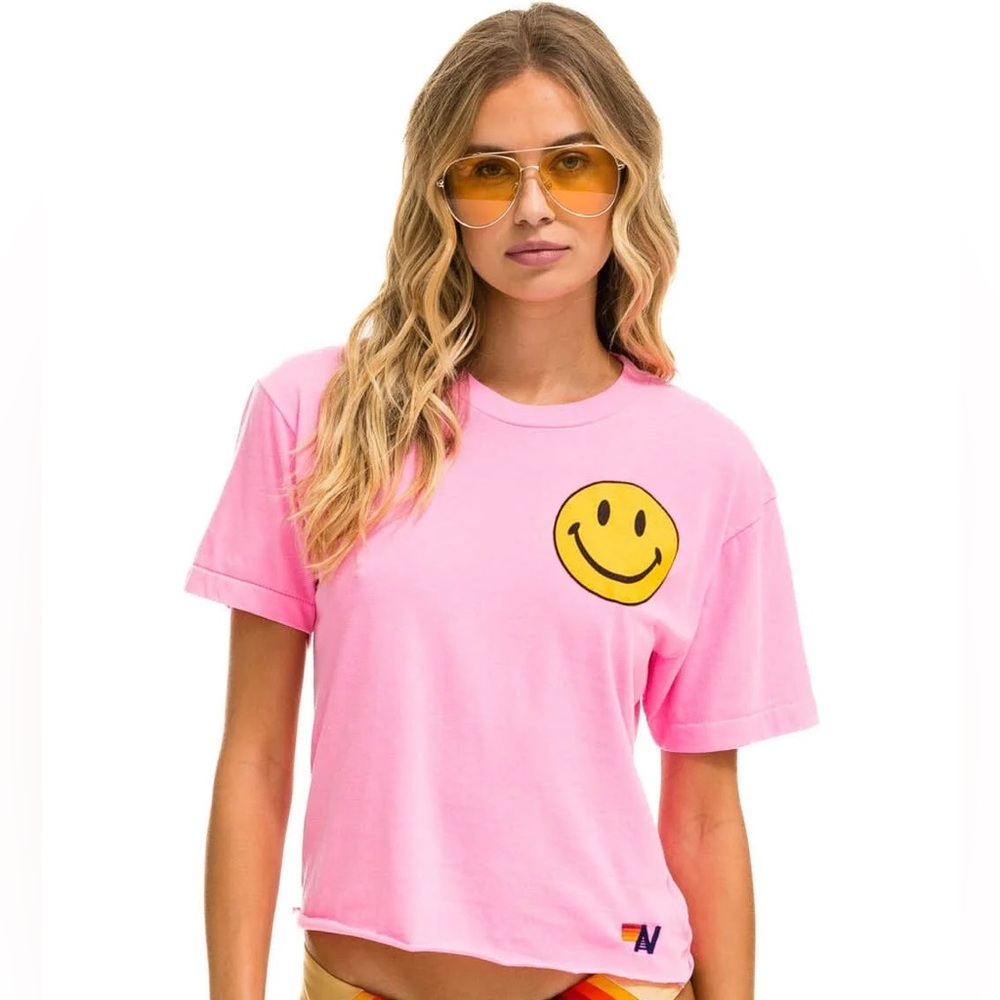 NWT! 🆕 Aviator Nation - Smiley Boyfriend Tee | Neon Pink | XS | $89
